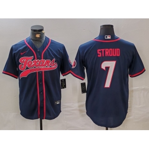 Men's Houston Texans #7 CJ Stroud Navy With Patch Cool Base Stitched Baseball Jersey
