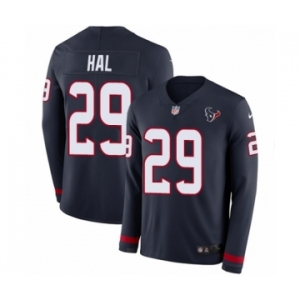 Men's Nike Houston Texans #29 Andre Hal Limited Navy Blue Therma Long Sleeve NFL Jersey