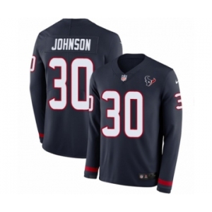 Men's Nike Houston Texans #30 Kevin Johnson Limited Navy Blue Therma Long Sleeve NFL Jersey