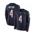 Men's Nike Houston Texans #4 Deshaun Watson Limited Navy Blue Therma Long Sleeve NFL Jersey