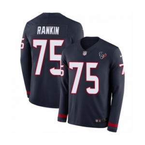 Men's Nike Houston Texans #75 Martinas Rankin Limited Navy Blue Therma Long Sleeve NFL Jersey