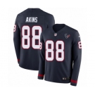 Men's Nike Houston Texans #88 Jordan Akins Limited Navy Blue Therma Long Sleeve NFL Jersey