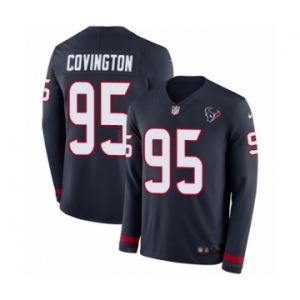 Men's Nike Houston Texans #95 Christian Covington Limited Navy Blue Therma Long Sleeve NFL Jersey