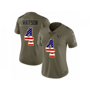 Women Nike Houston Texans #4 Deshaun Watson Limited Olive USA Flag 2017 Salute to Service NFL Jersey