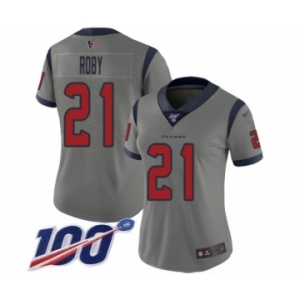 Women's Houston Texans #21 Bradley Roby Limited Gray Inverted Legend 100th Season Football Jersey