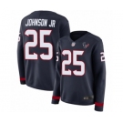 Women's Houston Texans #25 Duke Johnson Jr Limited Navy Blue Therma Long Sleeve Football Jersey