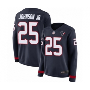 Women's Houston Texans #25 Duke Johnson Jr Limited Navy Blue Therma Long Sleeve Football Jersey