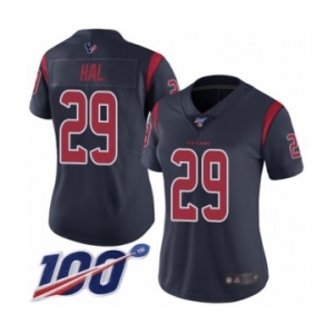 Women's Houston Texans #29 Andre Hal Limited Navy Blue Rush Vapor Untouchable 100th Season Football Jersey