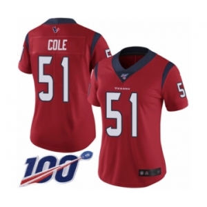 Women's Houston Texans #51 Dylan Cole Red Alternate Vapor Untouchable Limited Player 100th Season Football Jersey
