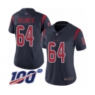 Women's Houston Texans #64 Senio Kelemete Limited Navy Blue Rush Vapor Untouchable 100th Season Football Jersey