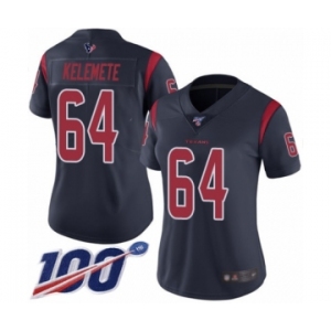 Women's Houston Texans #64 Senio Kelemete Limited Navy Blue Rush Vapor Untouchable 100th Season Football Jersey