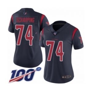 Women's Houston Texans #74 Max Scharping Limited Navy Blue Rush Vapor Untouchable 100th Season Football Jersey