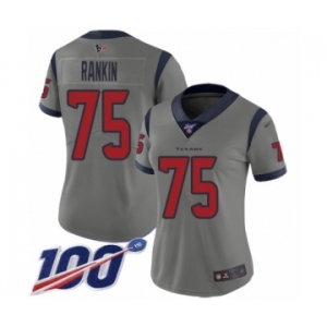 Women's Houston Texans #75 Martinas Rankin Limited Gray Inverted Legend 100th Season Football Jersey