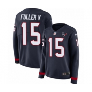 Women's Nike Houston Texans #15 Will Fuller V Limited Navy Blue Therma Long Sleeve NFL Jersey