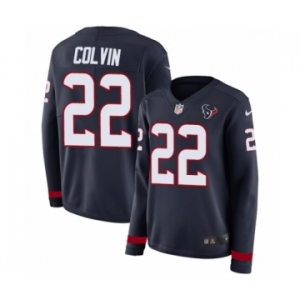 Women's Nike Houston Texans #22 Aaron Colvin Limited Navy Blue Therma Long Sleeve NFL Jersey