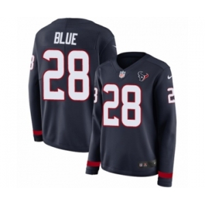 Women's Nike Houston Texans #28 Alfred Blue Limited Navy Blue Therma Long Sleeve NFL Jersey