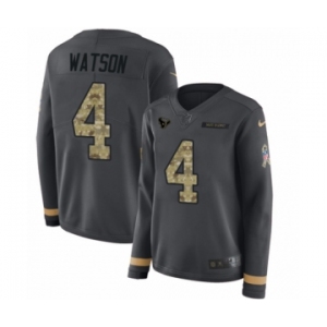 Women's Nike Houston Texans #4 Deshaun Watson Limited Black Salute to Service Therma Long Sleeve NFL Jersey