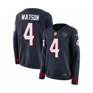 Women's Nike Houston Texans #4 Deshaun Watson Limited Navy Blue Therma Long Sleeve NFL Jersey