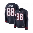 Women's Nike Houston Texans #88 Jordan Akins Limited Navy Blue Therma Long Sleeve NFL Jersey