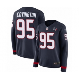 Women's Nike Houston Texans #95 Christian Covington Limited Navy Blue Therma Long Sleeve NFL Jersey