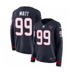 Women's Nike Houston Texans #99 J.J. Watt Limited Navy Blue Therma Long Sleeve NFL Jersey