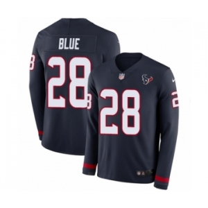 Youth Nike Houston Texans #28 Alfred Blue Limited Navy Blue Therma Long Sleeve NFL Jersey