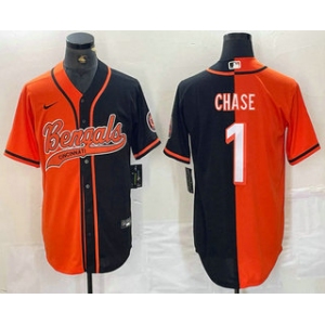 Men's Cincinnati Bengals #1 JaMarr Chase Orange Black Two Tone Cool Base Stitched Baseball Jersey