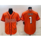 Men's Cincinnati Bengals #1 JaMarr Chase Orange With Patch Cool Base Stitched Baseball Jersey