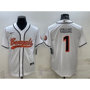 Men's Cincinnati Bengals #1 JaMarr Chase White With Patch Cool Base Stitched Baseball Jersey