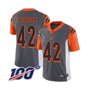 Men's Cincinnati Bengals #42 Clayton Fejedelem Limited Silver Inverted Legend 100th Season Football Jersey