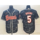 Men's Cincinnati Bengals #5 Tee Higgins Gray Camo With Patch Cool Base Stitched Baseball Jersey