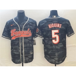 Men's Cincinnati Bengals #5 Tee Higgins Gray Camo With Patch Cool Base Stitched Baseball Jersey