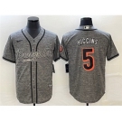 Men's Cincinnati Bengals #5 Tee Higgins Gray With Patch Cool Base Stitched Baseball Jersey