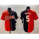Men's Cincinnati Bengals #5 Tee Higgins Orange Black Split With Patch Cool Base Stitched Jersey