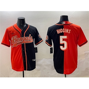 Men's Cincinnati Bengals #5 Tee Higgins Orange Black Split With Patch Cool Base Stitched Jersey