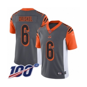 Men's Cincinnati Bengals #6 Jeff Driskel Limited Silver Inverted Legend 100th Season Football Jersey