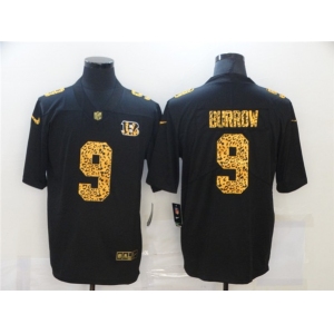 Men's Cincinnati Bengals #9 Joe Burrow 2020 Black Leopard Print Fashion Limited Stitched Jersey