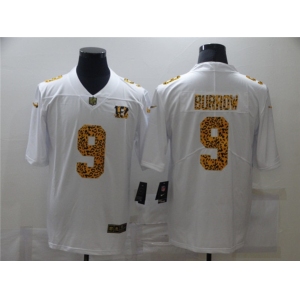 Men's Cincinnati Bengals #9 Joe Burrow 2020 White Leopard Print Fashion Limited Stitched Jersey