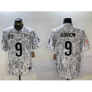 Men's Cincinnati Bengals #9 Joe Burrow 2024 Arctic Camo Salute To Service Limited Stitched Football Jersey