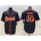 Men's Cincinnati Bengals #9 Joe Burrow Black Team Big Logo With Patch Cool Base Stitched Baseball Jersey