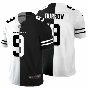 Men's Cincinnati Bengals #9 Joe Burrow Black White Limited Split Fashion Football Jersey