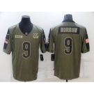 Men's Cincinnati Bengals #9 Joe Burrow Nike Olive 2021 Salute To Service Limited Player Jersey