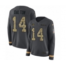 Women Nike Cincinnati Bengals #14 Andy Dalton Limited Black Salute to Service Therma Long Sleeve NFL Jersey