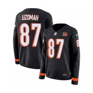 Women Nike Cincinnati Bengals #87 C.J. Uzomah Limited Black Therma Long Sleeve NFL Jersey