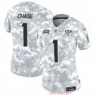 Women's Cincinnati Bengals #1 Ja'Marr Chase 2024 F.U.S.E Arctic Camo Salute To Service Limited Stitched Football Jersey