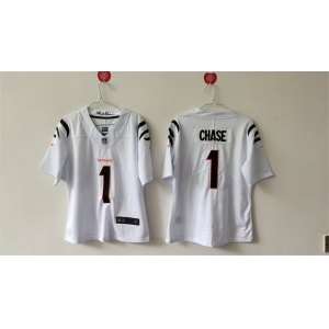 Women's Cincinnati Bengals #1 Ja'Marr Chase White Vapor Football Stitched Jersey