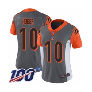 Women's Cincinnati Bengals #10 Kevin Huber Limited Silver Inverted Legend 100th Season Football Jersey