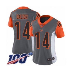 Women's Cincinnati Bengals #14 Andy Dalton Limited Silver Inverted Legend 100th Season Football Jersey