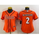 Women's Cincinnati Bengals #2 Evan McPherson Orange With Patch Cool Base Stitched Baseball Jersey