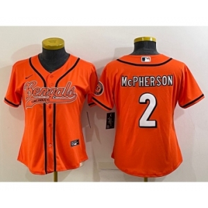 Women's Cincinnati Bengals #2 Evan McPherson Orange With Patch Cool Base Stitched Baseball Jersey